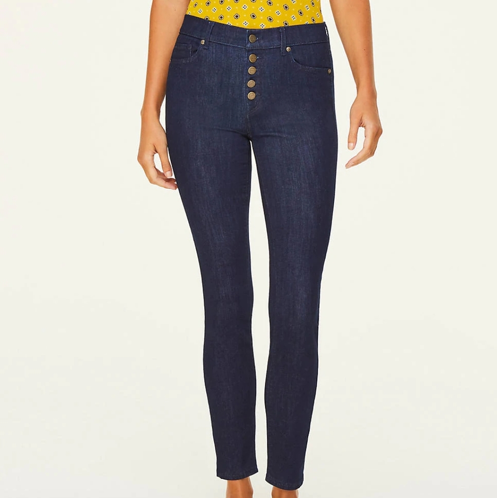 BUTTON FRONT HIGH WAIST SKINNY JEANS IN DARK RINSE